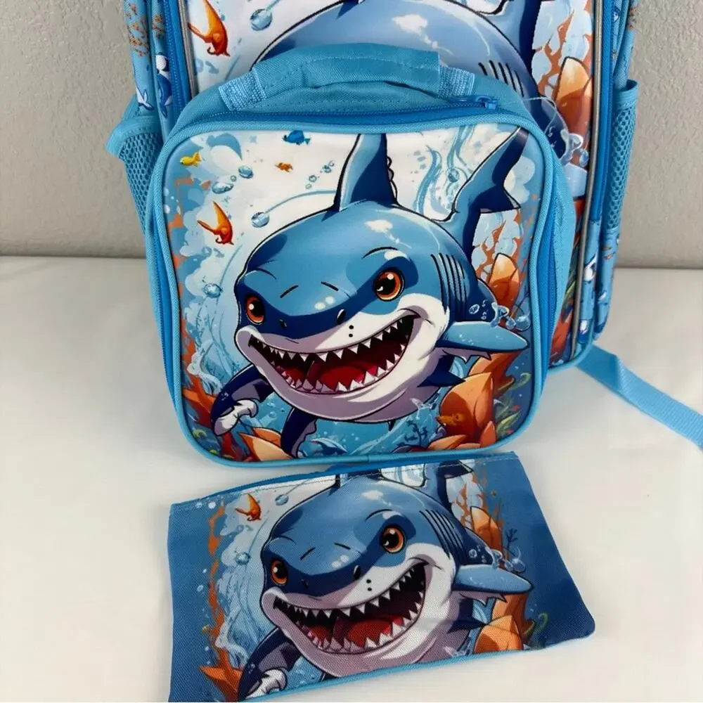 NWOT CCJPX 3PCS Shark Backpack for Boys, 16 Inch Kids Water Resistant Preschool